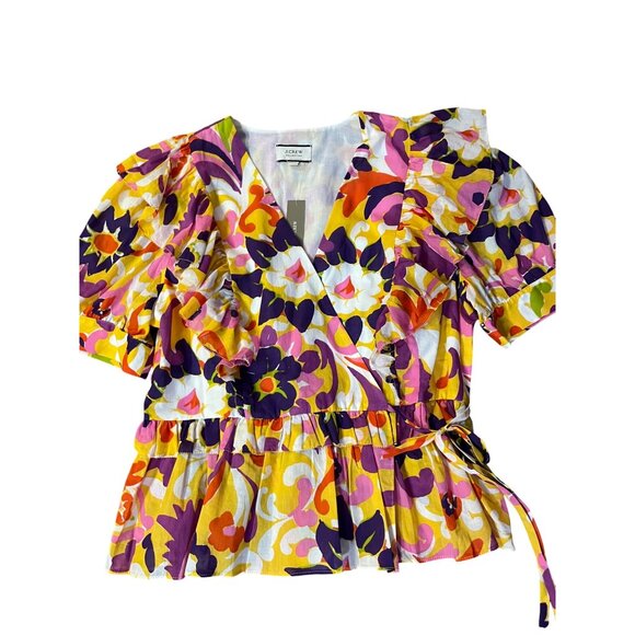 J.Crew Collection Ratti Floral Wrap Blouse Womens L AW532 NWT Cotton Ruffle Top - Picture 3 of 16